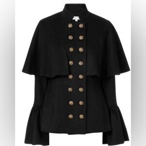 Caroline Constas Black Johan Bell Sleeve Short Wool Coat Size Small $795